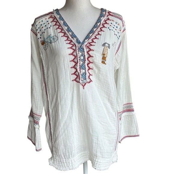 Johnny Was Nargis Embroidered Gauze Tunic Natural Size Small - Picture 1 of 15